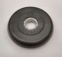 Диск 1 кг, 26 мм, черный, обрезиненный с метал втулкой MB Barbell 997928